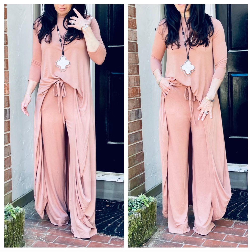 Side pockets wide leg drawstring waist pants - Picture 3 of 6